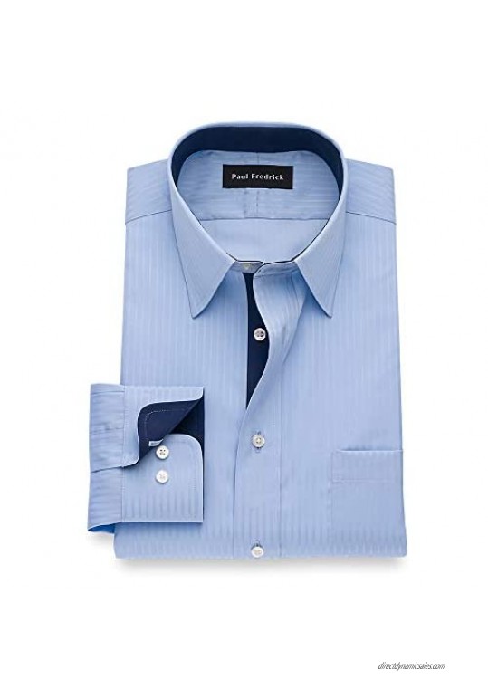Paul Fredrick Men's Tailored Fit Non-Iron Cotton Stripe Point Collar Dress Shirt