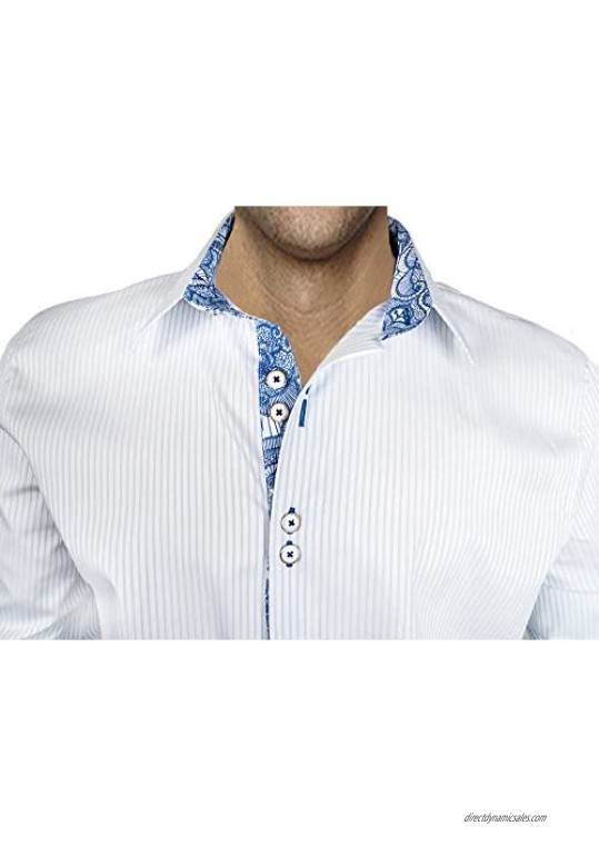 White with Blue Accent Designer Dress Shirt - Made in USA