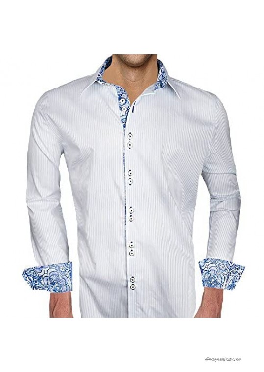 White with Blue Accent Designer Dress Shirt - Made in USA