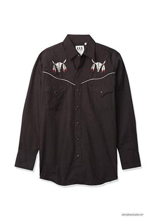 ELY CATTLEMAN Men's Long Sleeve Western Shirt with Cow Skull Embroidery