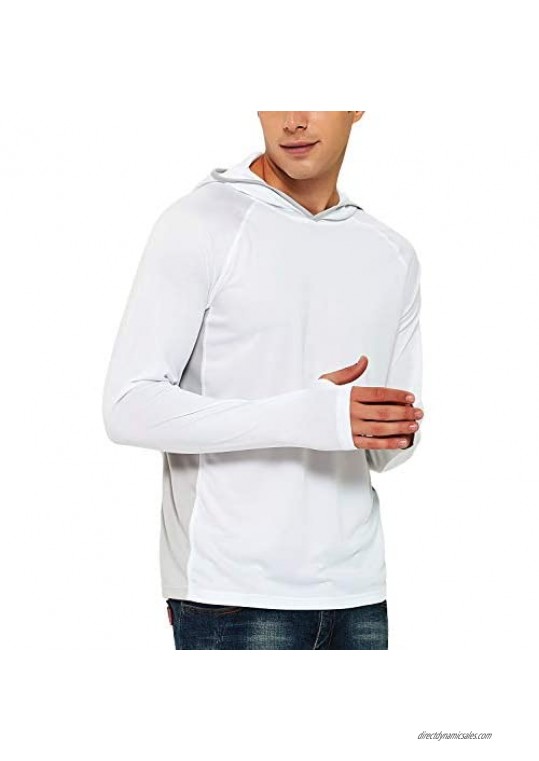FIRST WAY Men's UPF 50+ Sun Protection Shirt Long Sleeve Hoodie T-Shirt for Hiking Fishing Lightweight Quick Dry