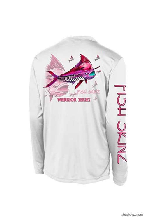Fish Skinz Mens Performance Fishing Shirt UPF 50+ Protection  Pink Mahi  White