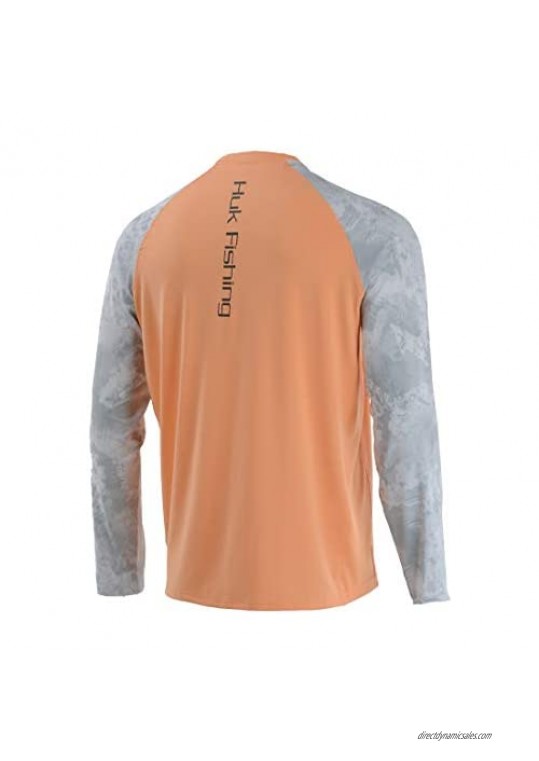 Huk Men's Double Header Long Sleeve | Sun Protecting Fishing Shirt Beach Peach Large