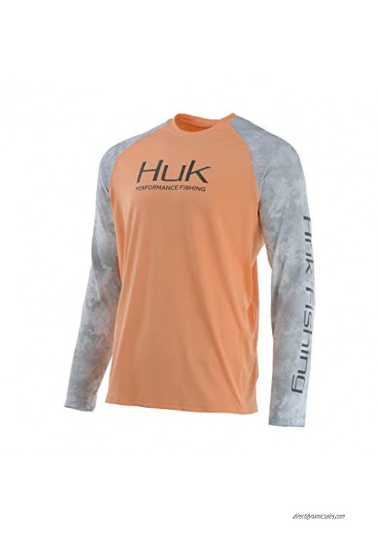 Huk Men's Double Header Long Sleeve | Sun Protecting Fishing Shirt  Beach Peach  Large
