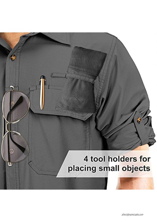Men's Long Sleeve Shirt UPF 50+ UV Sun Protection Hiking Fishing Shirt Quick Dry Water-Resistant Wrinkle-Free