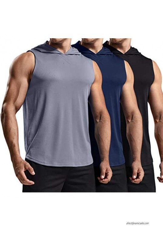 TSLA 3 Pack Men's Muscle Tank with Hoodie Cool Dry Active Athletic Running Shirts Lightweight Workout Gym Performance Top