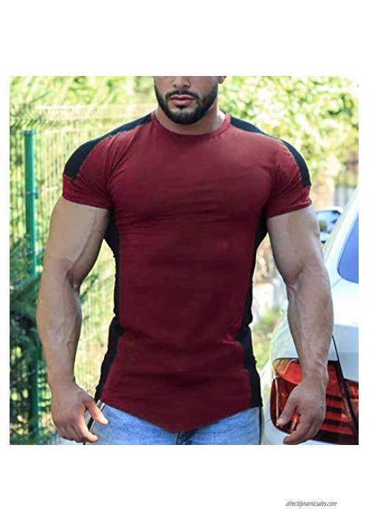 URRU Men's Workout Tee Short Sleeve Gym Shirt Muscle Bodybuilding Training Fitness Tshirts