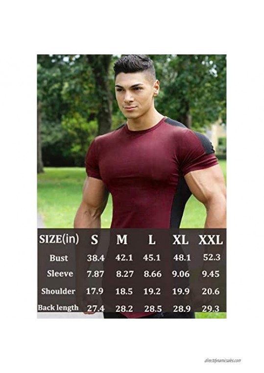 URRU Men's Workout Tee Short Sleeve Gym Shirt Muscle Bodybuilding Training Fitness Tshirts