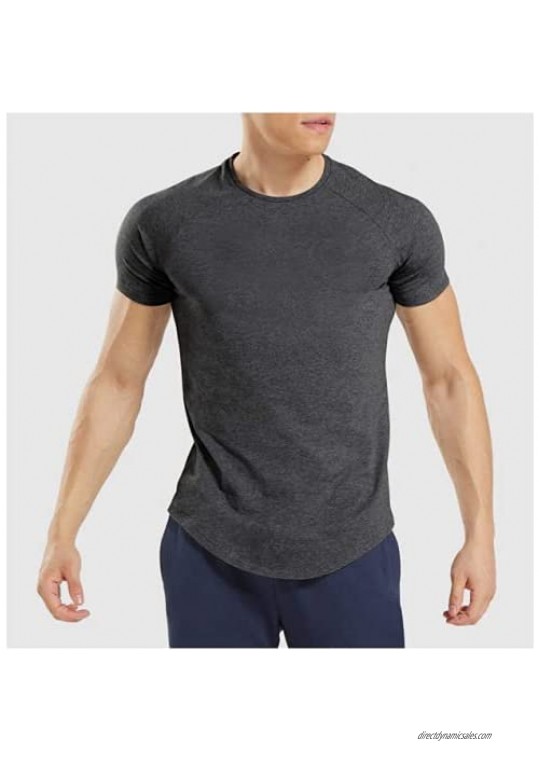 YTUR Mens Muscle T-Shirt Raglan Sleeve Bodybuilding Gym Tee Workout Slim Fit Short Sleeve