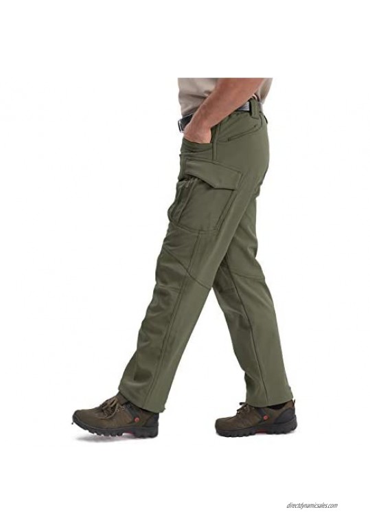 CRYSULLY Men's Tactical Pants-Ski Trousers Hiking Snow Soft Shell Fleece Lined Pants (No Belt)