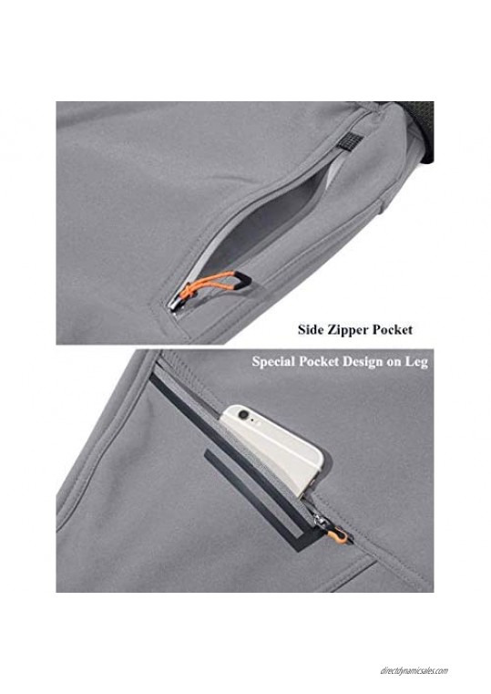 EKLENTSON Men's Fleece Lined Winter Outdoor Softshell Pants with Zipper Pockets (No Belt)