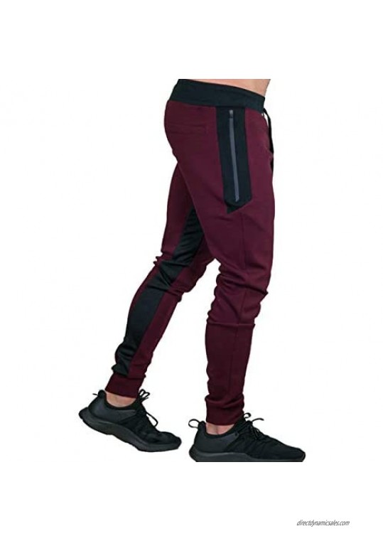 FASKUNOIE Men's Joggers Slim Fit Cotton Running Pants Sports Sweatpants with Long Zipper Pockets