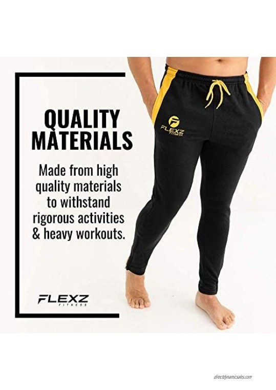 FlexzFitness Men's Workout Running Pants and Sweatpants - Lightweight Winter Gym Pants with Pockets and Zippers