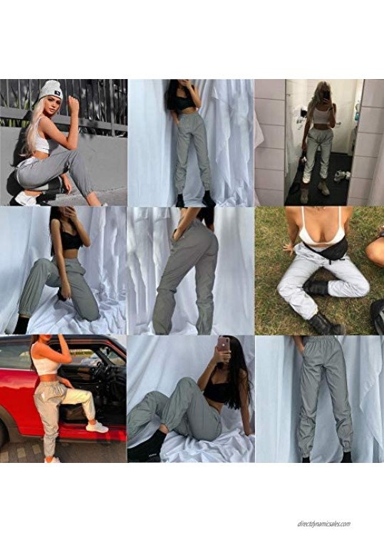 Men Women Rave Reflective Pants Trousers Tapered Dance Jogger Pants Sweatpants with Pockets for Casual Sport Party Festival