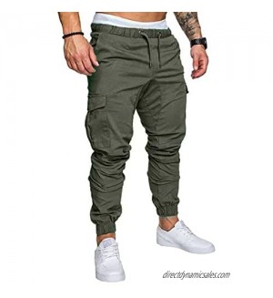 Men's Casual Pants Drawstring Solid Sweat Pants Jogging Cargo Fit Jogger Pants with Pockets