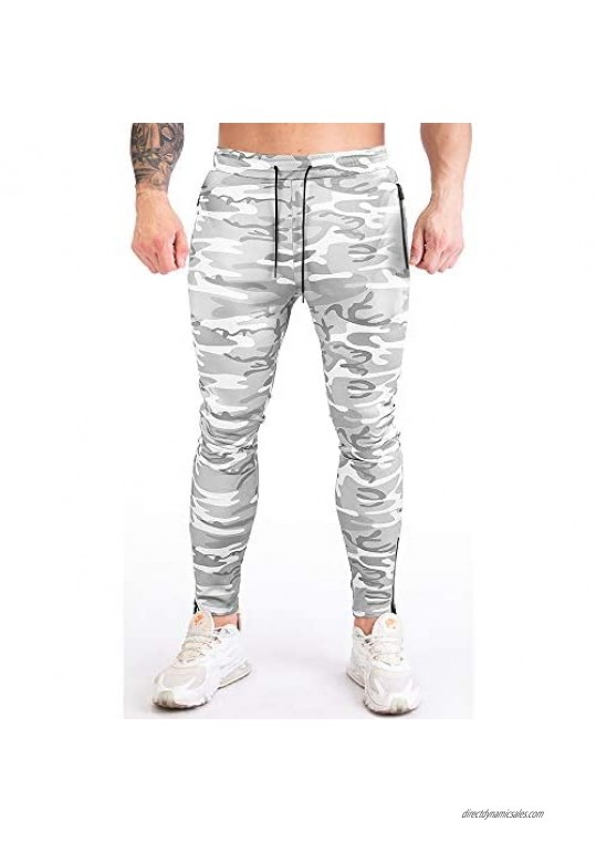 Rexcyril Men's Zip Gym Jogger Pants Slim Fit Workout Running Athletic Track Pants Tapered Sweatpants with Pockets