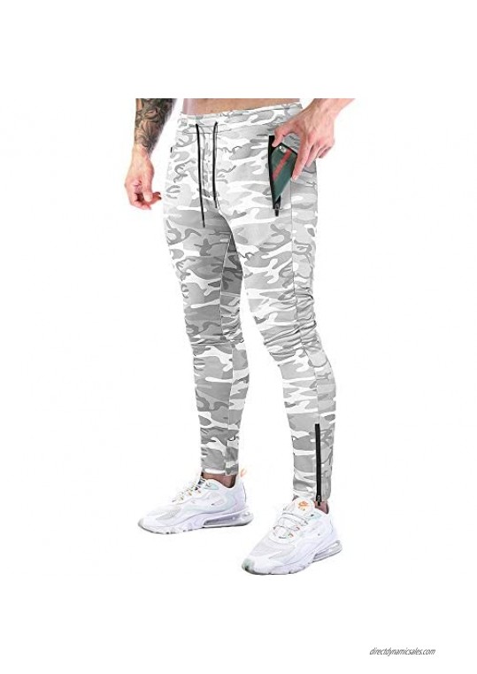 Rexcyril Men's Zip Gym Jogger Pants Slim Fit Workout Running Athletic Track Pants Tapered Sweatpants with Pockets
