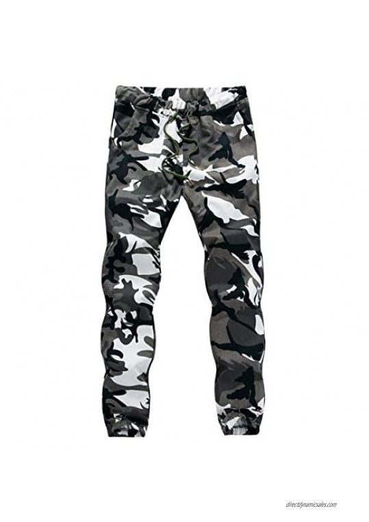 RUEWEY Men Camouflage Athletic Elastic Drawstring Waist Sweatpants Joggers Cargo Pants