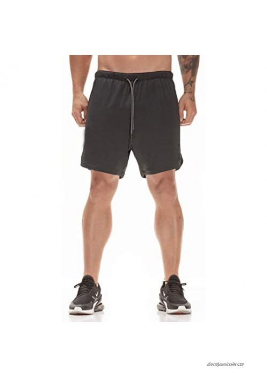 3 Pack Men's 2 in 1 Dry Fit Lightweight Workout Running Training Shorts with Zipper Pockets and 1Pack Sports Headbands