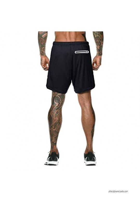 BUXKR Men's 7 Inch Running Shorts Athletic Workout and Gym Shorts with Zipper Pockets