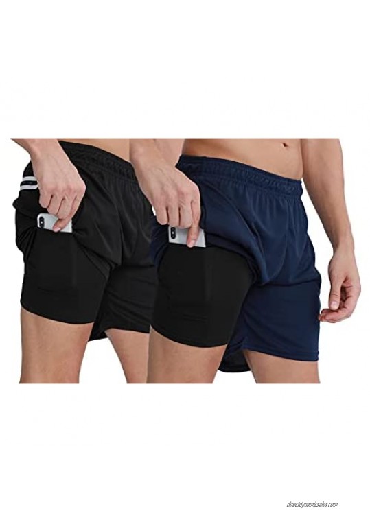 CongYee Men’s Running Gym 2 in 1 Sports Quick Drying Breathable Shorts Outdoor Training 7 Shorts with Phone Pocket