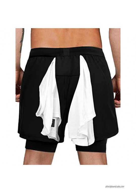 COOFANDY Men's 2 in 1 Workout Running Shorts Quick Dry Gym Training Shorts with Pockets and Towel Loop