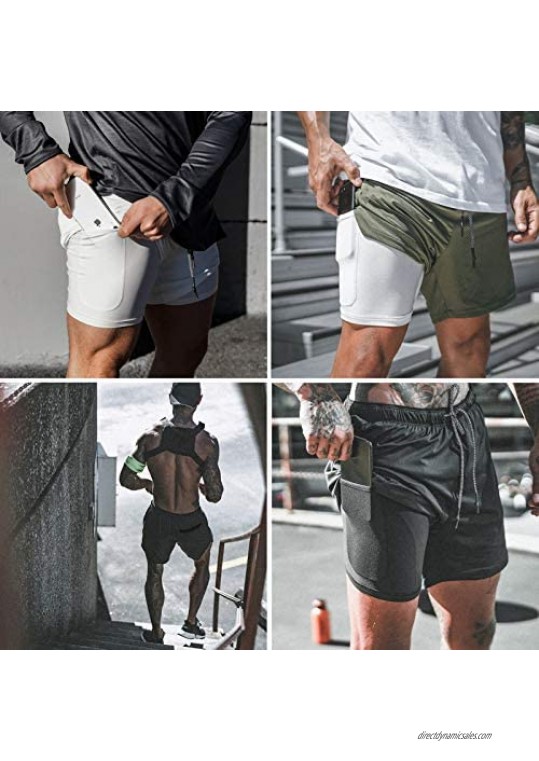Cot-Oath Men's Workout Running Lightweight Training - 2 in 1 Jogging Athletic Shorts with Zipper Pocket