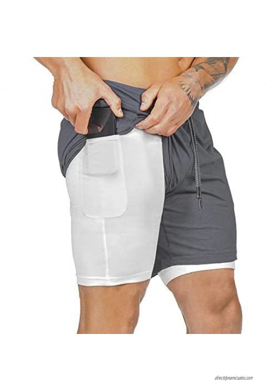 Cot-Oath Men's Workout Running Lightweight Training - 2 in 1 Jogging Athletic Shorts with Zipper Pocket
