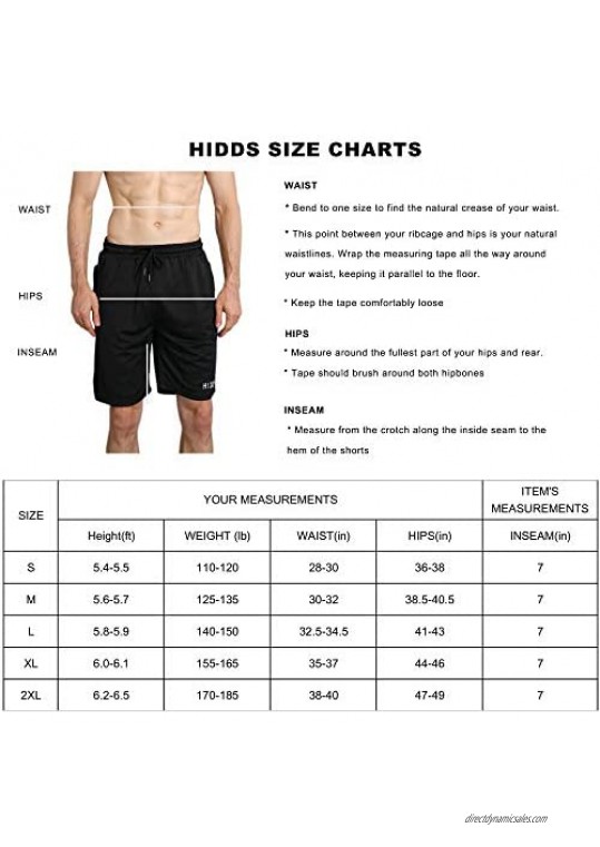 Hidds Mens 7 inch Running Shorts Quick Dry Athletic Short for Gym Jogging Fitness Breathable Workout Pants with Pockets