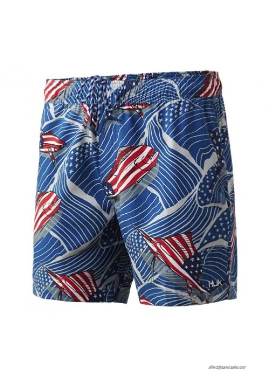 HUK Men's Playa 17 Quick-Drying Performance Fishing & Swimming Shorts with UPF 30+ Sun Protection Americana Large