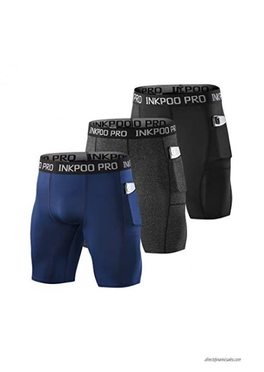 Inkpoo Men's 3 Pack Performance Compression Shorts Tights Active Workout Underwear with Pockets
