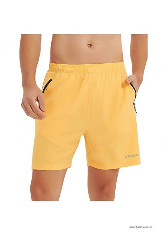 KPSUN Men's Running Workout Shorts 5 inch Quick Dry Athletic Gym Trainning Side Mesh Shorts with Zipper Pocket