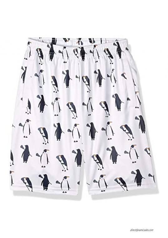 Lacrosse Shorts - Penguins with Lacrosse Sticks Pattern Knee Length with Deep Pockets
