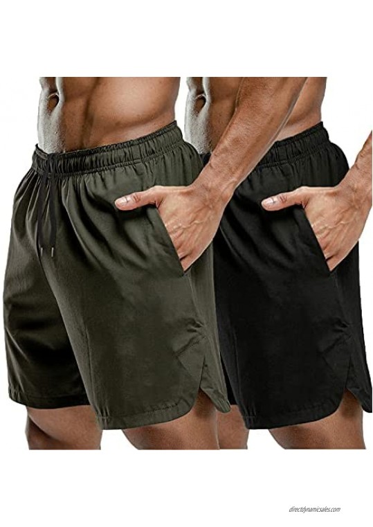 LecGee Men's 2 Pack Workout Gym Shorts Athletic Quick Dry Shorts Sports Running Short Pants with Pockets