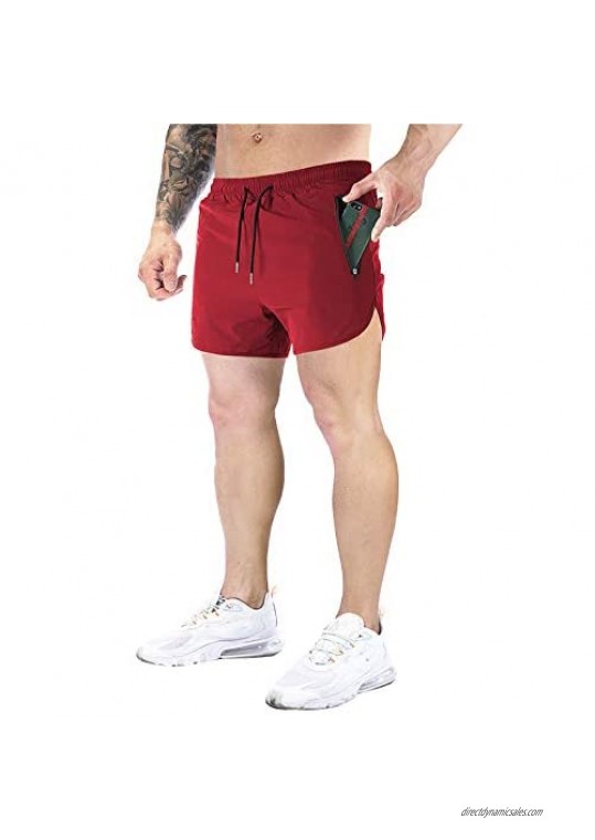 LOYSTY Men's 2 in 1 Running Athletic Shorts Quick Dry Fitness Swim Trunks Double Layer Workout Short with Zipper Pockets