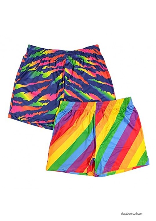 Men's Novelty Pajama Shorts Rainbow and Tiger Stripe Funny PJ Bottoms Gift Bundle