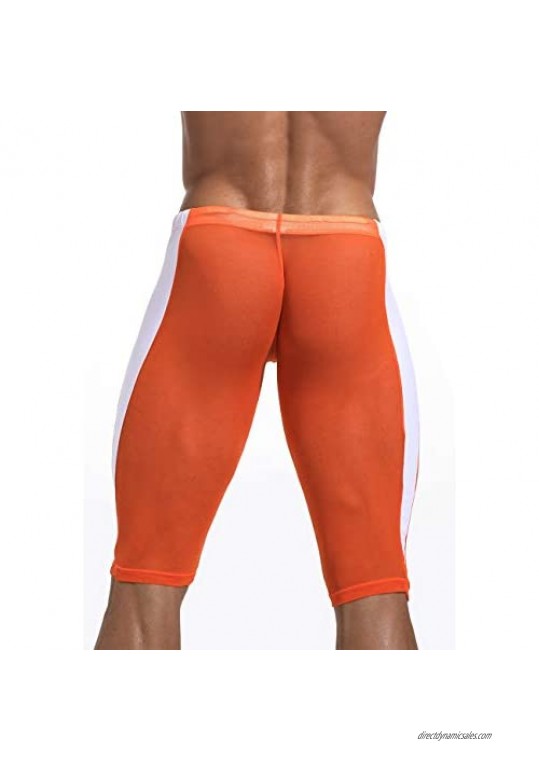 MIZOK Men's Mesh Yoga Capris See Through Compression Fitness Workout Shorts