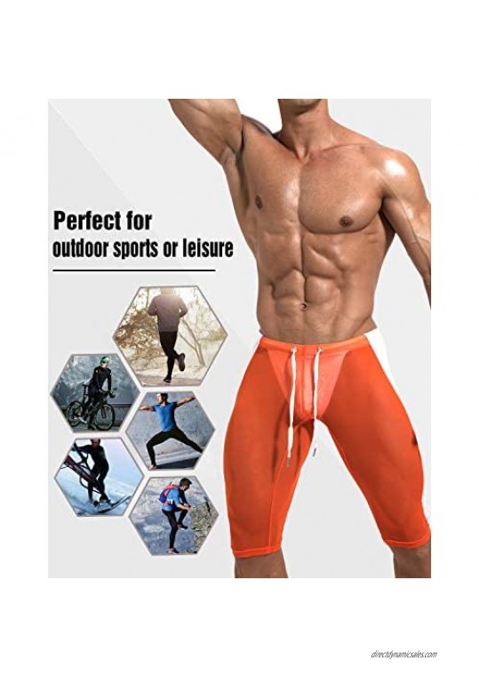 MIZOK Men's Mesh Yoga Capris See Through Compression Fitness Workout Shorts