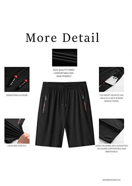MJNONG Mens Outdoor Sports Quick Dry Gym Running Shorts Casual Zipper Pockets Breathable Workout Shorts