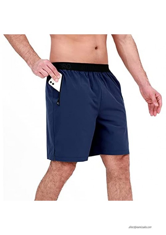 Nomolen Men's 7 Inches Running Athletic Shorts Quick Dry Lightweight Gym Workout Training Shorts with Zipper Pockets