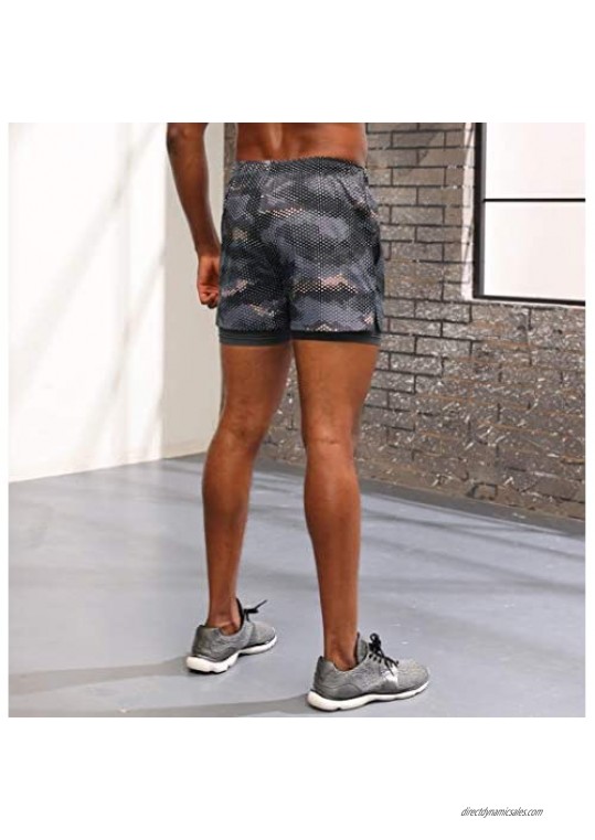 PJ PAUL JONES Men's 2 in 1 Camo Running Shorts Lightweight Quick Dry Gym Athletic Shorts with Phone Pocket