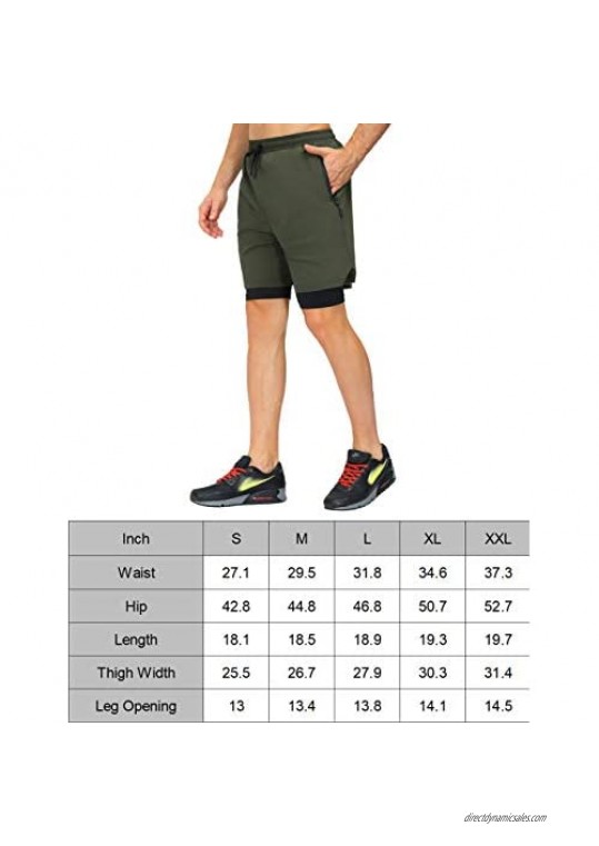 poriff Mens Running Shorts Workout Training Short 2 in 1 Compression Shorts with Phone Pocket Zipper Pockets Towel Loop