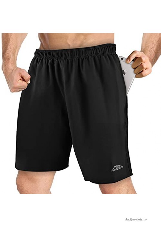 QSQSRUCH Men's Workout Running Shorts Quick Dry Athletic Gym Training Shorts Mesh Liner Sports Shorts with Back Zip Pocket