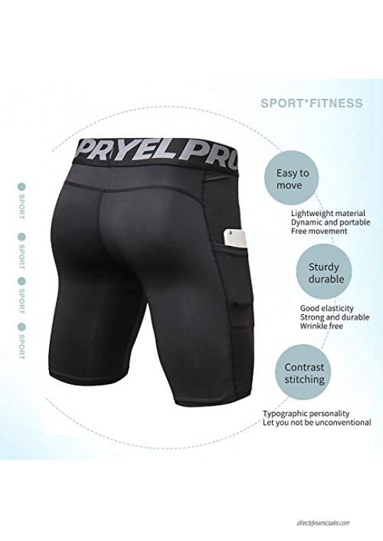 Yuerlian Men's Compression Shorts Cool Dry Sports Underwear Workout Shorts Running Tights with Pockets