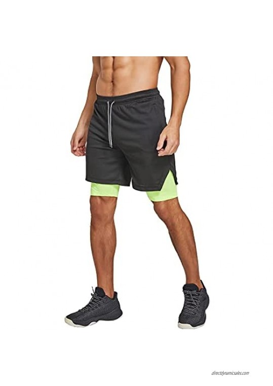 Zentrex Men's 2 in 1 Running Shorts Workout Quick Dry Gym Shorts with Phone Pocket and Headphone Jack