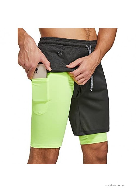 Zentrex Men's 2 in 1 Running Shorts Workout Quick Dry Gym Shorts with Phone Pocket and Headphone Jack