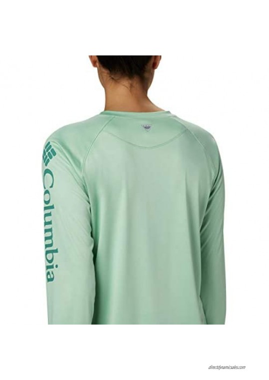 Columbia Women's PFG Tidal Tee Ii Long Sleeve W/Wicking & Uva Protection New Mint/Waterfall Logo 3X