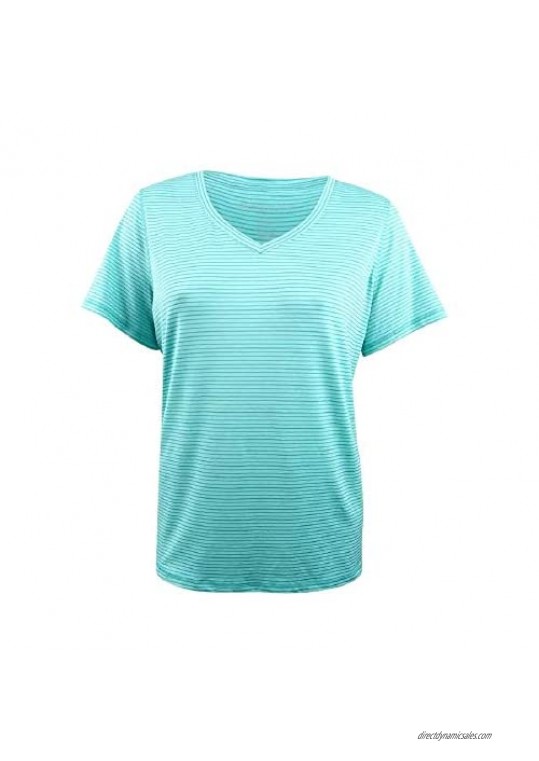 Ideology Women's Striped Rapid Dry Performance T-Shirt Laguna Blue