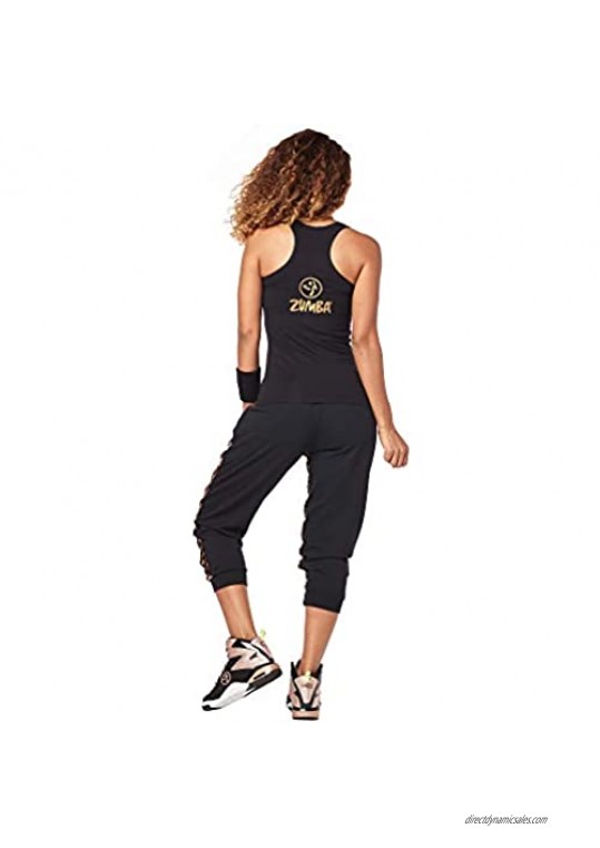 Zumba Black Graphic Print Fitness Dance Workout Racerback Tank Tops for Women