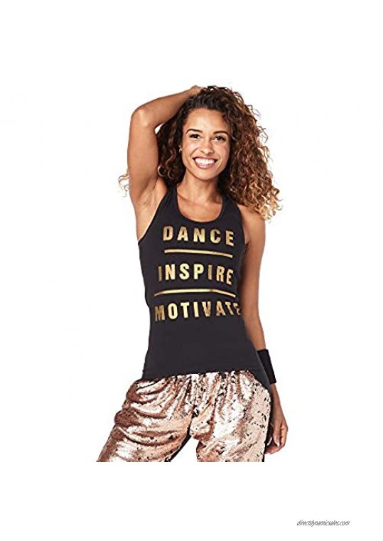Zumba Black Graphic Print Fitness Dance Workout Racerback Tank Tops for Women